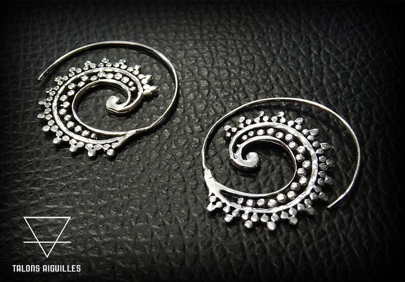 Ethnic spiral brass silver plated earrings tribal earrings Ethnic earrings 31-193 image 1