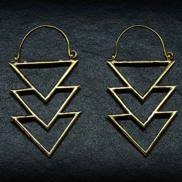 Tribal brass hoop earrings  - geometric earrings A37