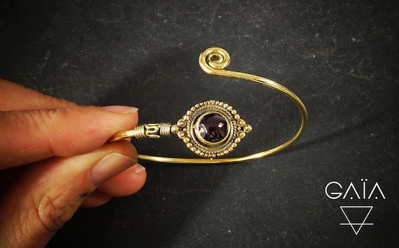 Bracelet pierre laiton-bracelet ethnique- bracelet tribal- bijoux or  