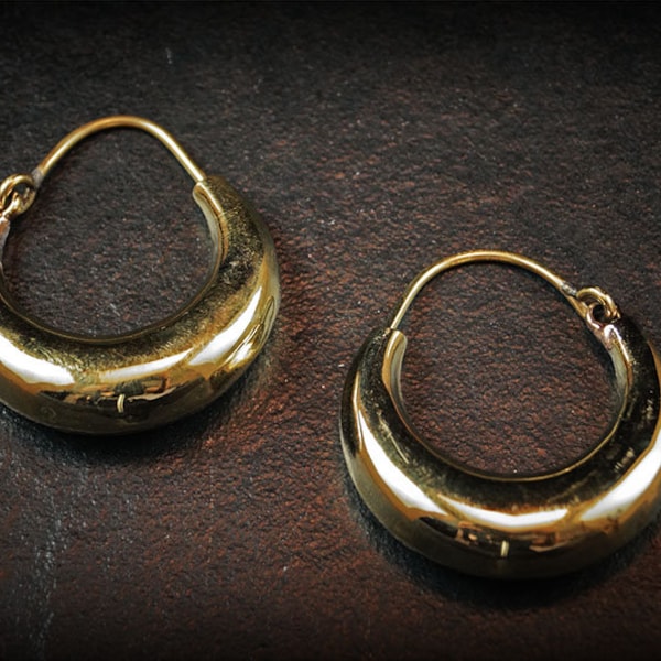 Tribal hoop, Plain brass  earring,  gypsy hoops , boho earrings, Gaia 195