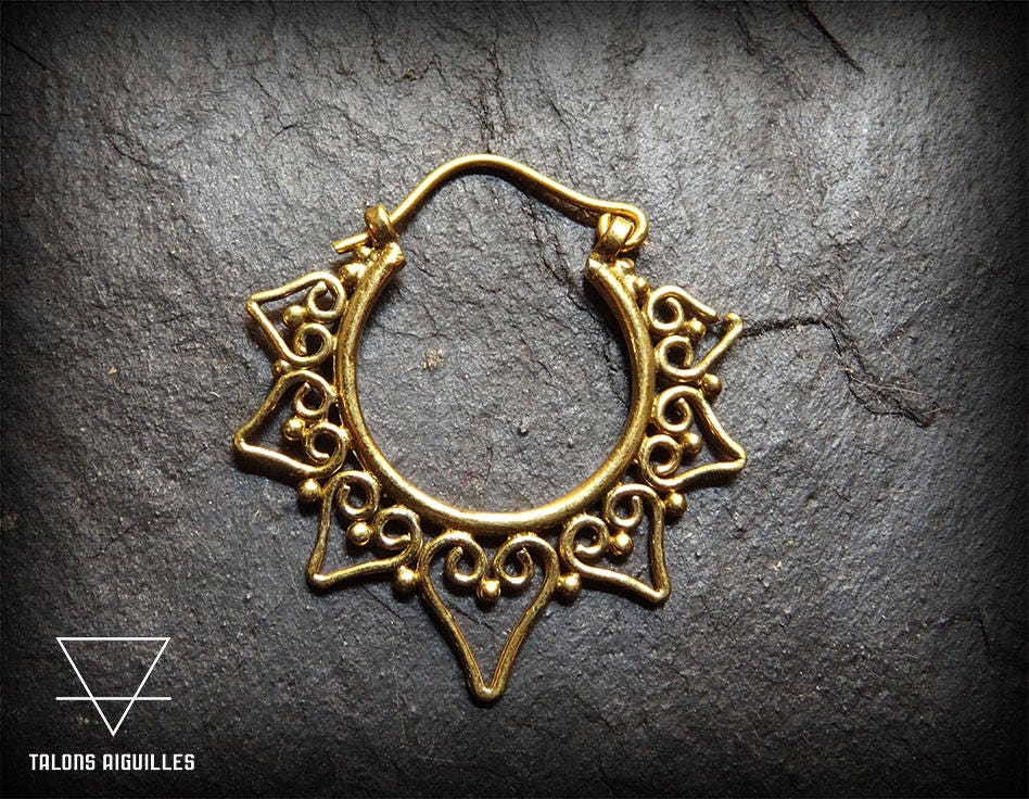 Pair of Brass Antique Ohm Tribal Stud Earrings