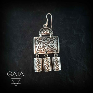 Silver dangle earrings, antique finish - ethnic earrings - bohemian chic earrings - hippie earrings- tribal earrings