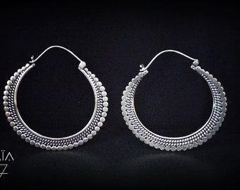 Large Silver Plated Tribal Hoop Earrings - Nickel Free
