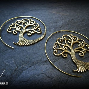 Brass spiral earings tree of life earrings tribal hoop earring brass boucles arbre de vie 55-717 image 7