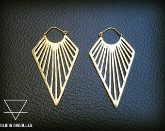 Geometric earrings, ethnic brass hoop, boho earrings  74-800