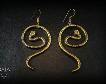 Boucles d &#39;oreille pendantes en laiton, en forme de serpent - boucles d&#39;oreille cobra A35