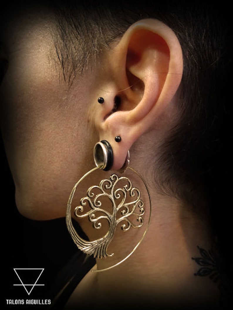 Brass spiral earings tree of life earrings tribal hoop earring brass boucles arbre de vie 55-717 image 10