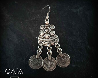 Bohemian earrings, antique finish - boho earrings - bohemian chic earrings - dangles earrings with coins