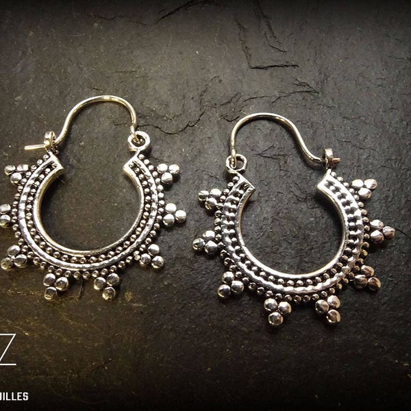 Boucles d'oreille tribales argent plaqué - créoles ethniques-bijou boheme- boucles d'oreilles ethniques 32-194