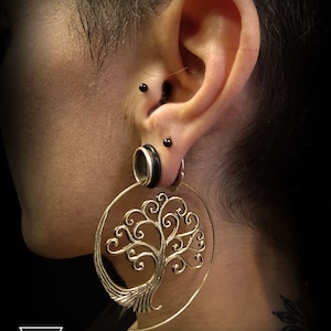 Brass spiral earings tree of life earrings tribal hoop earring brass boucles arbre de vie 55-717 image 5