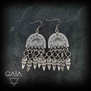 Silver dangle earrings, antique finish - ethnic earrings - bohemian chic earrings - hippie earrings