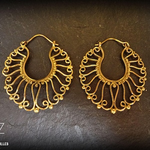 Ethnic earring- brass earrings - tribal hoop 29-470