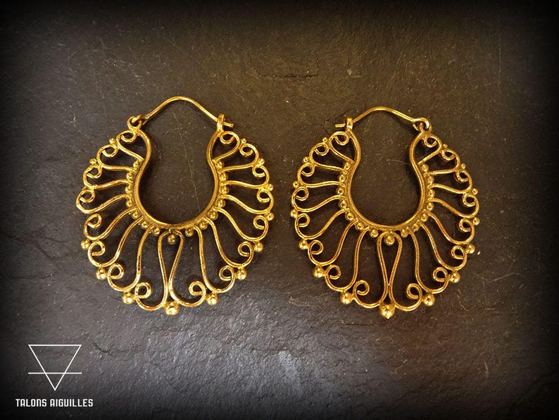 Boucles d/'oreille laiton brass earrings tribal hoop 29-470
