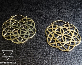 Boho earrings, brass earrings, flower of life pattern, zen earrings  91-455