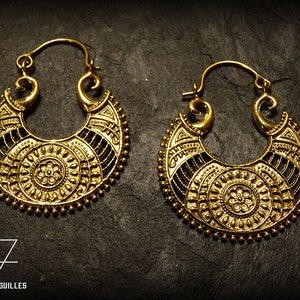 Brass earrings -ethnic hoops earrings- tribal hoops -tribal jewelry*39-550