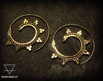 Tribal Brass Spiral Earrings: Indian Style Dangle Earrings