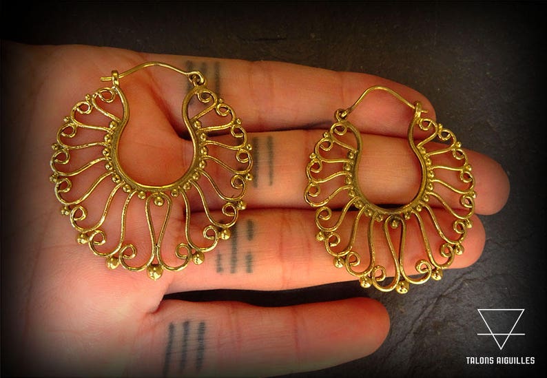 Boucles d/'oreille laiton brass earrings tribal hoop 29-470