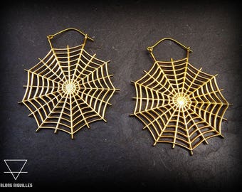 Spider web brass earrings gothic earrings- punk earrings- halloween earrings- 87-N87