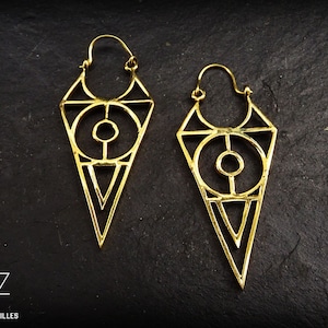 Boucles d'oreilles ethniques géométriques en laiton -boucles indiennes -boucles or-bijoux tribales 146-N348