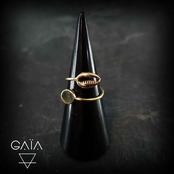 Bague Coquillage, Ajustable, En Laiton, Bijoux Bohème, Bague Boho