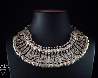 bohemian necklace - antique silver - tribal necklace -boho necklace - bohemian necklace - breastplate necklace- bib necklace