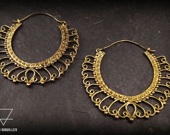Brass Tribal Hoop Earrings: Boho Ethnic Jewelry