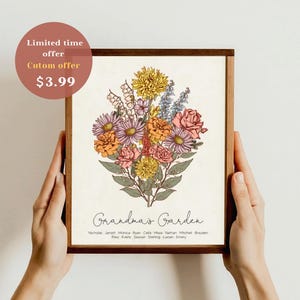 Custom Birthday Gift For Mom, Birth Flowers Family Bouquet Print, Christmas Gift for Grandma, Birth Month Flower Art, Personalized Digital