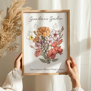 Custom Birthday Gift For Mom, Birth Flowers Family Bouquet Print, Christmas Gift for Grandma, Birth Month Flower Art, Personalized Digital