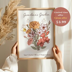 Custom Birthday Gift For Mom, Birth Flowers Family Bouquet Print, Christmas Gift for Grandma, Birth Month Flower Art, Personalized Digital