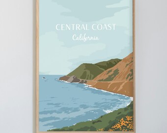 Afdrukbare reisprint California Central Coast, kunst aan de muur, 20 x 30 print, kustlandschap, moderne muurkunst