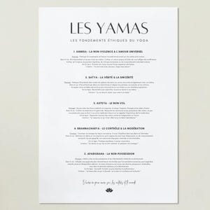 Les 5 Yamas du Yoga | Affiche A3 PDF à télécharger