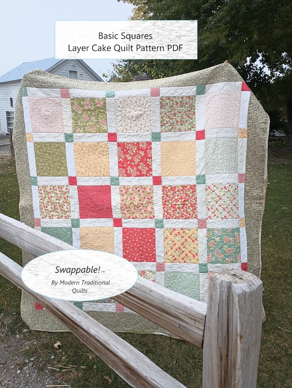 BEST SELLER! Basic Squares Layer Cake Quilt Pattern - Also known as Strawberry Fields Layer Cake Quilt Pattern