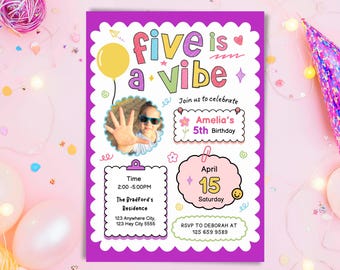 Invitación de cumpleaños "Cinco es un rollo", cumpleaños retro (plantilla de Canvas)