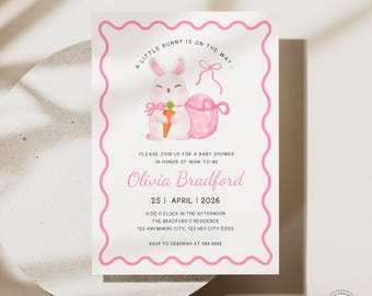 Bunny Baby Shower Invitation, Watercolor Bunny Mom-to-Be Invite (Digital Download)