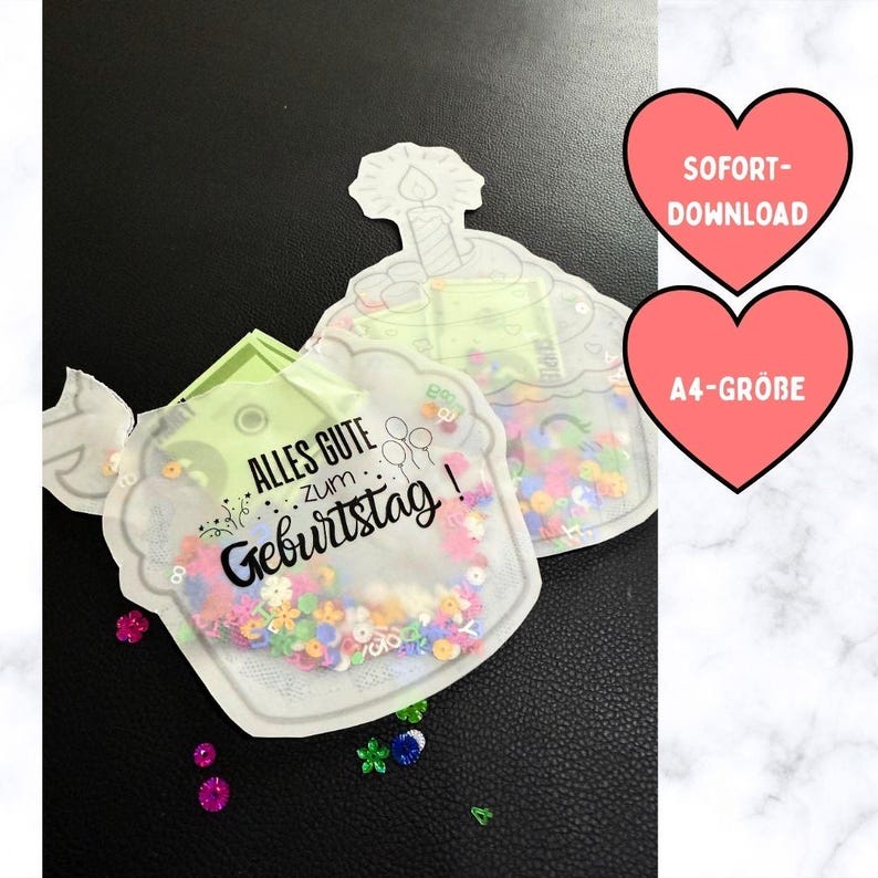 Geburtstags-Schüttelkarten, Verpackung für Geld und Gutscheine, Wunscherfüller Geldgeschenk, Konfettitüten, DIY-Geburtstagsgeschenk PDF image 1