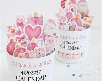 Duplo Mini Advent Calendar Printable 24 Designs and Blank Templates, Christmas DIY, Unique Advent Calendars Pink Version
