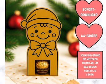 Druckvorlage Weihnachten | Verpackungsidee Rocher Kleinigkeit zur Weihnachtsfeier Geschenkidee PDF | Nikolaussachchen | Gingerbread Man
