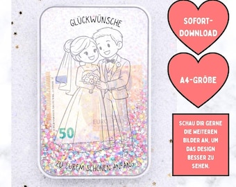 Hochzeitsgeschenke | Hochzeits-Schüttelkarten | Verpackung für Geld & Gutscheine | Downloadbare Bastelvorlagen | Konfettitüten | PDF