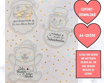 Weihnachten Schüttelkarten, Verpackung für Geld and Gutscheine, Konfettitüten, Wunscherfüller Last Minute Karte, DIY Weihnachtsgeschenk, PDF