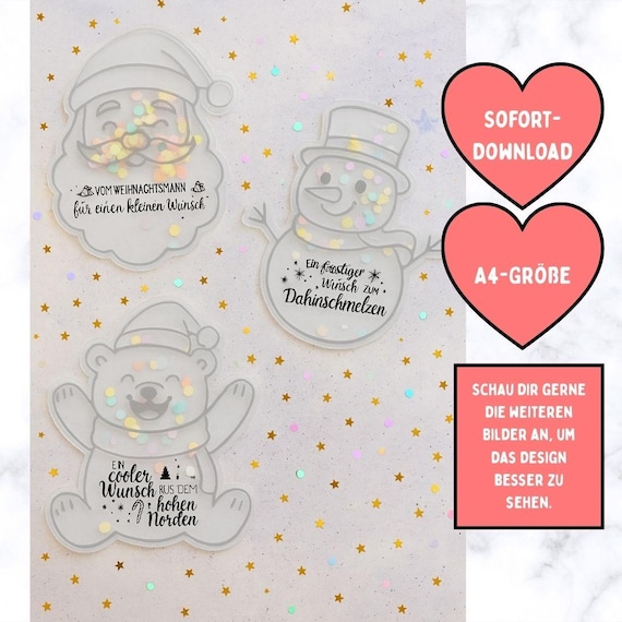Weihnachten Schüttelkarten, Verpackung für Geld and Gutscheine, Konfettitüten, Wunscherfüller Last Minute Karte, DIY Weihnachtsgeschenk, PDF