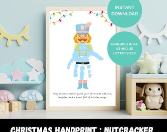 Christmas Nutcracker Handprint Art, Printable Handprint | DIY Xmas Gift from Kids, Baby, Toddlers | Preschool Daycare Activity