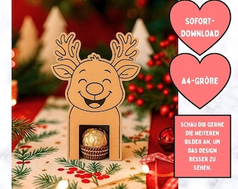 Druckvorlage Weihnachten / Verpackungsidee Rocher Kleinigkeit zur Weihnachtsfeier Geschenkidee PDF / Rentier Nikolaussachchen