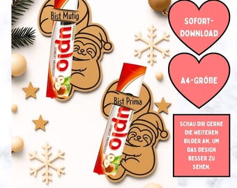 Weihnachten Druckvorlage – Nikolausidee, Duplo Geschenk zu Weihnachten, kleine Aufmerksamkeit für Kollegen, Wichtelgeschenk, Sloth