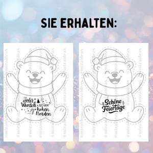 May include: Two white polar bear cutouts with festive hats and scarves. One bear has text that reads "Ein cooler Wunsch aus dem hohen Norden" and the other says "Sch&ouml;ne Feiertage". The phrase "SIE ERHALTEN:" is at the top.