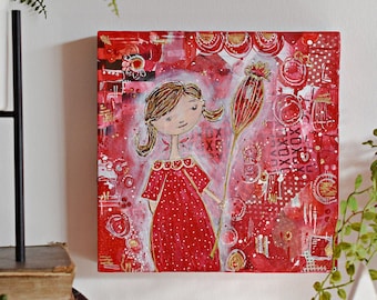 Original Mixed Media Art: WhimsyGirl Poppy