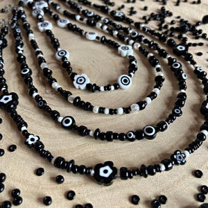 Handmade black and white beaded necklace