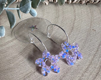 Handmade lilac purple glitter daisy resin earrings- Hoop OR ear wires!