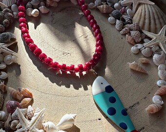 Handmade beach bright enamel whale charm beaded necklace