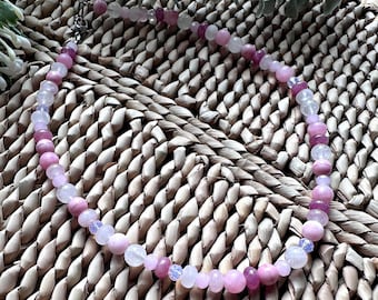 Handmade summer pink shades chunky beaded necklace