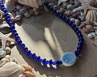 Handmade beach bright ceramic fish charm beaded necklace